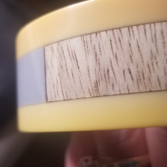 Vtg Lucite Bangle Bracelet Mustard Yellow Wooden Multi Color Block Retro Boho 1" - Picture 13 of 13